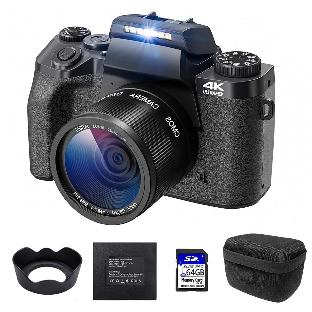 A Ade Digitalkamera 64MP, 4K Doppelkamera Kompaktkamera Systemkamera (64 MP, WLAN (Wi-Fi), inkl. 52mm Festobjektiv, 4.0