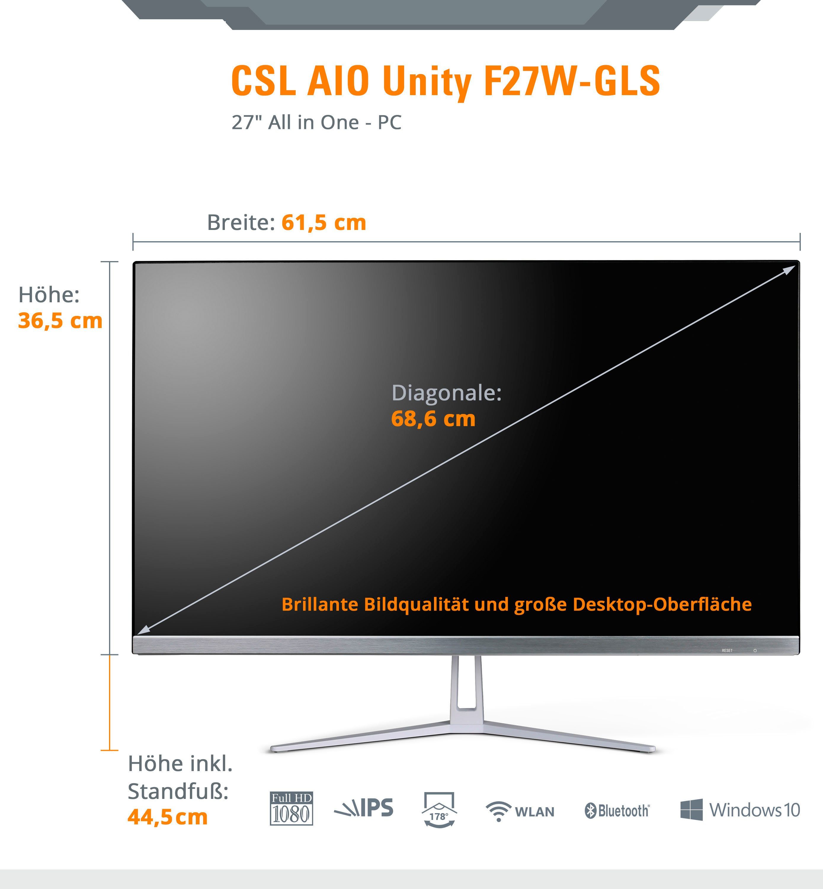 CSL Unity F27-GLS mit Windows 10 Pro All-in-One PC (27 Zoll, Intel® Celeron Celeron® N4120, UHD Graphics, 8 GB RAM, 1000 GB SSD)