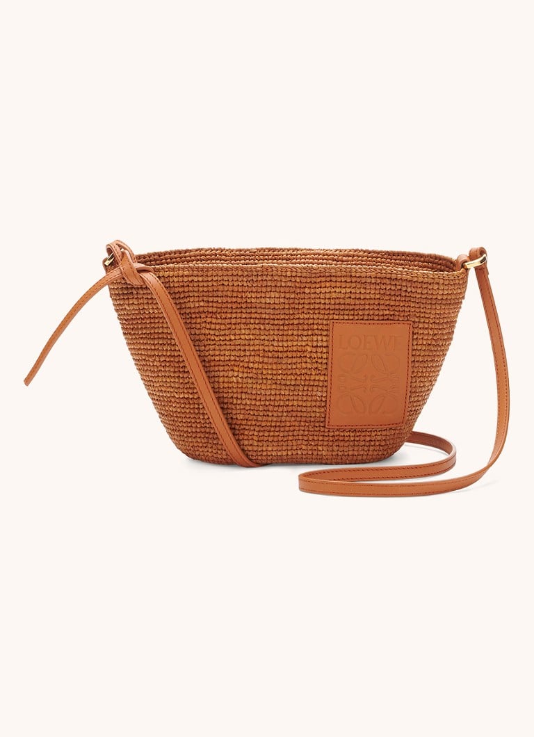 LOEWE Slit raffia crossbody bag with calfskin details