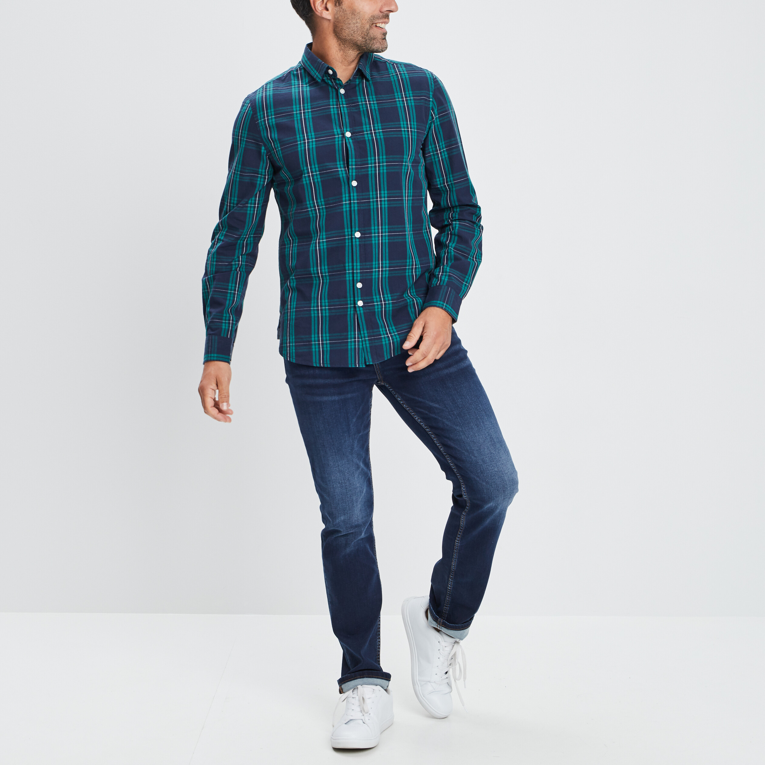 Chemise droite manches 3 4 vert emeraude homme | La Halle