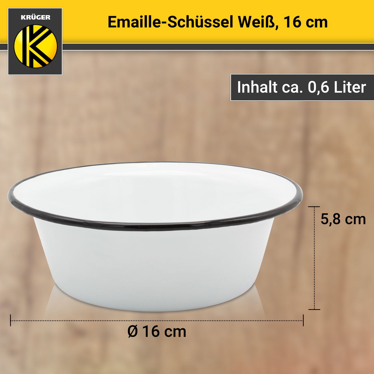 Karl Krüger Emaillierte Schüssel weiß, 16 cm