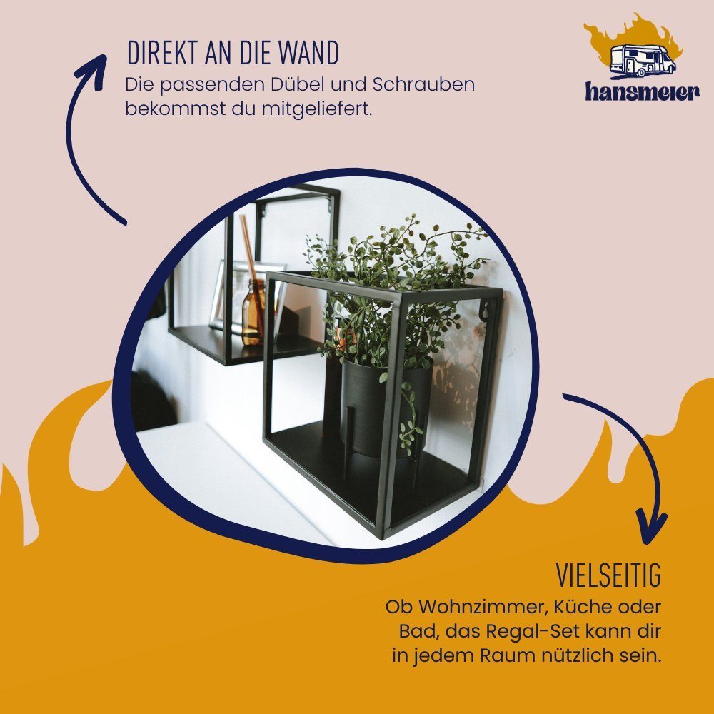 Hansmeier Wandregal Wandregal aus Metall - Metallregal - Schwarz - Schweberegal, 2-tlg.