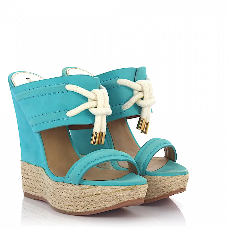 Dsquared2 - Plateausandalen Bast Kalbsleder Nubukleder Zierschnürung türkis - türkis