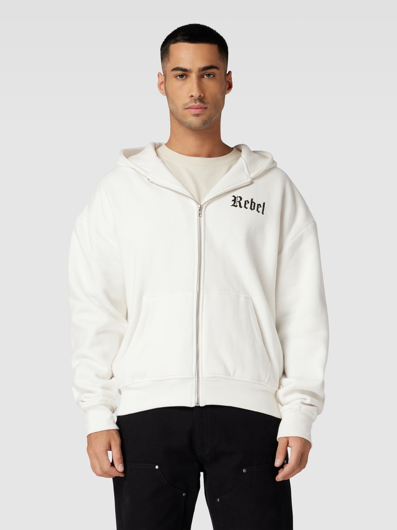 Sweatjacke mit Label-Print Modell 'Juan' in weiß