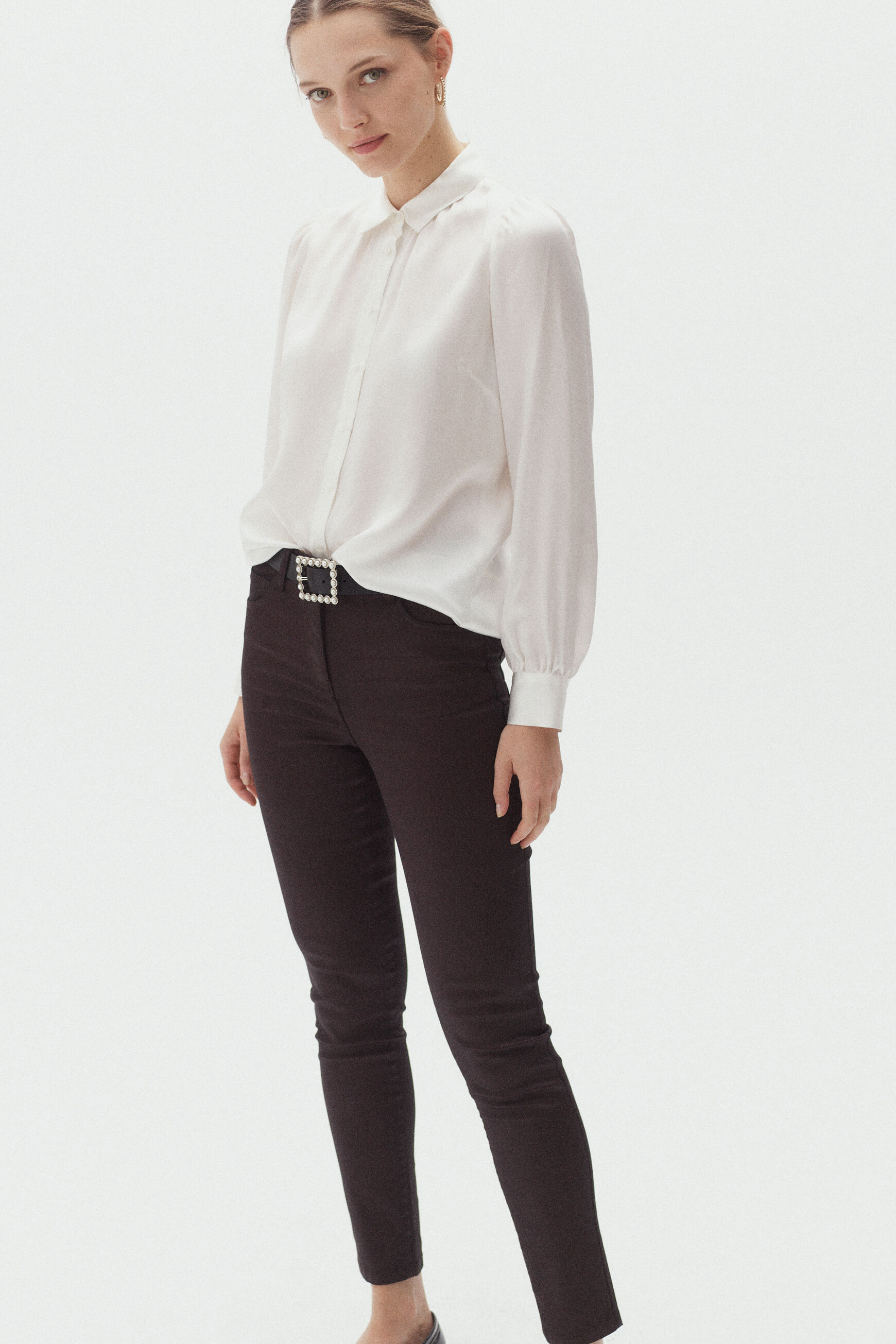pantalon tony effet enduit bordeaux femme