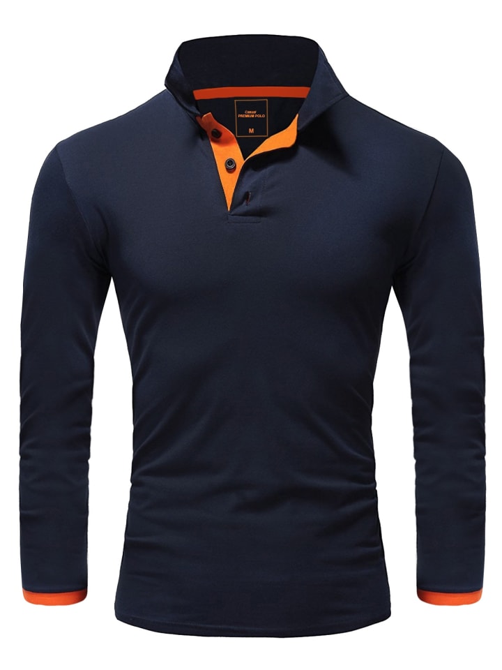 Amaci&Sons Langarm Kontrast Poloshirt CHARLOTTE in Navyblau/Orange günstig kaufen