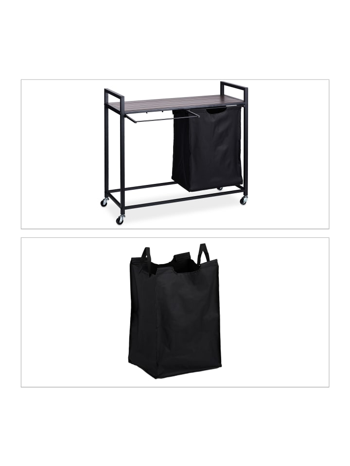 relaxdays Wäschekorbregal in Schwarz/ Braun - (B)80 x (H)75,5 x (T)33 cm günstig kaufen onesize
