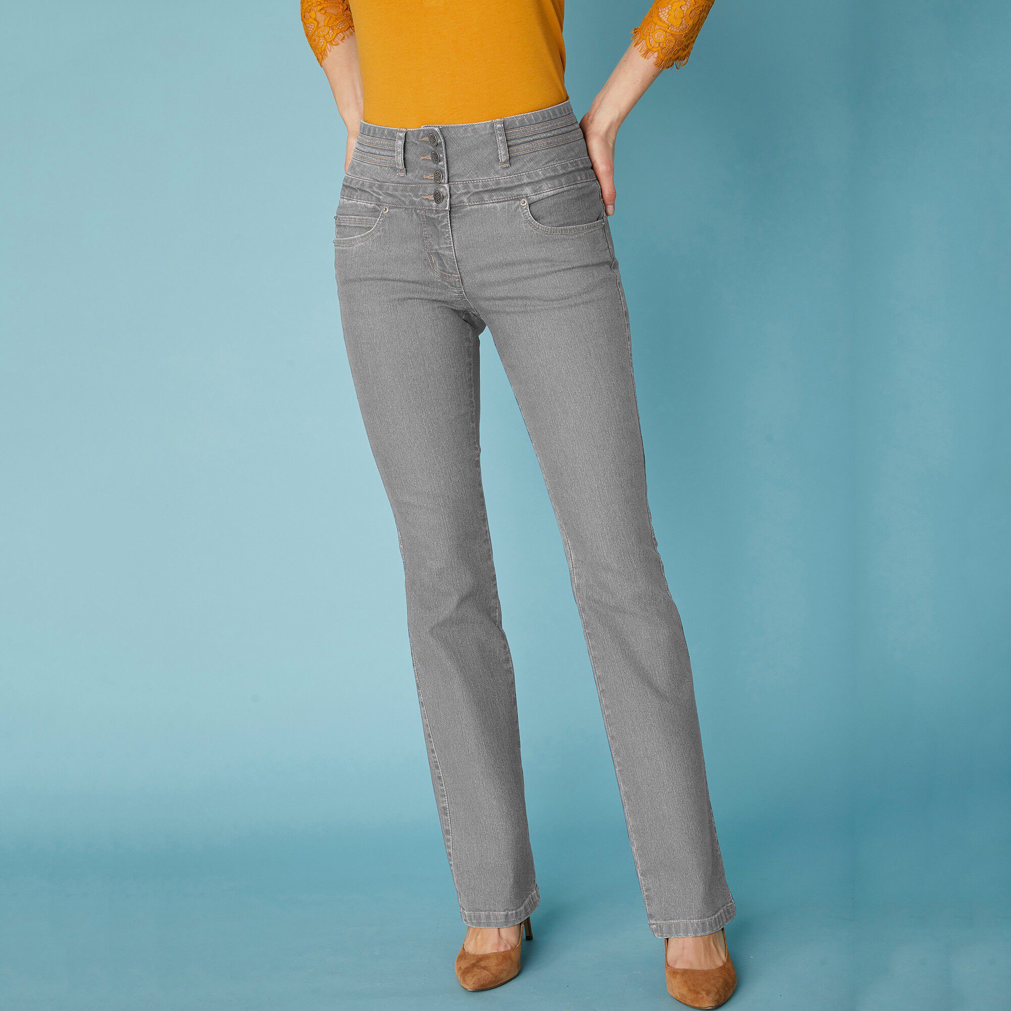 Jean coupe bootcut taille haute stretch