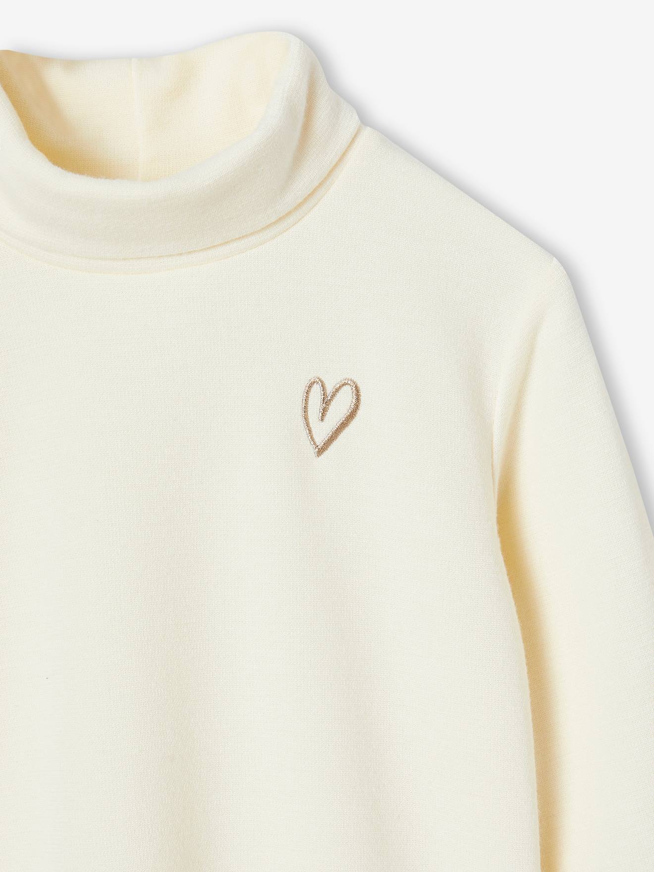 T-shirt col roulé maille fantaisie fille écru