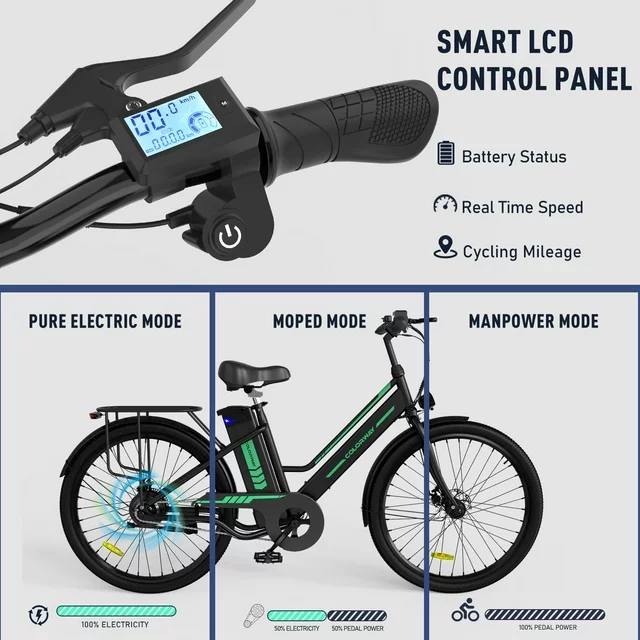 COLORWAY 26 Electric Bike for Woman, 500W Powerful Motor, 36V 12AH Removable Battery E Bike, , Max. Speed 19.9MPH Electric Bicycle