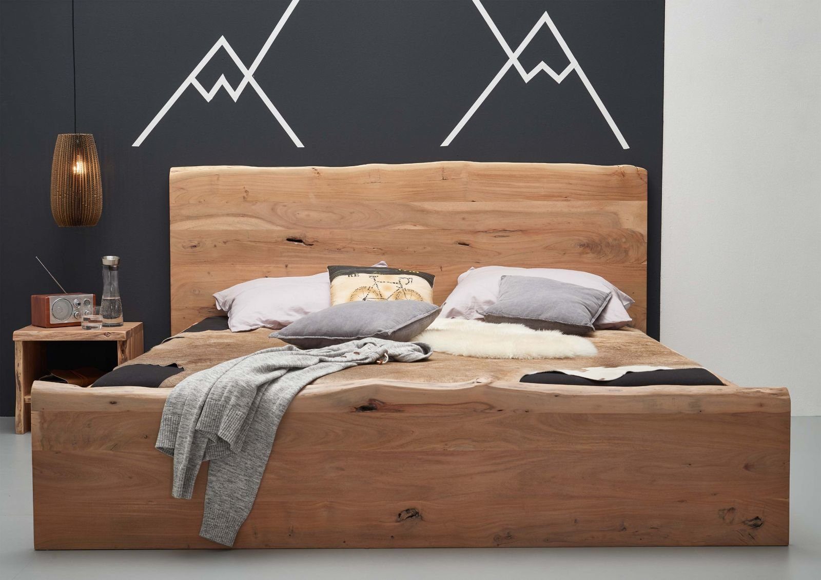 Massivmoebel24 Massivholzbett Bett Akazie 200x200x105 natur lackiert PURE ACACIA #304