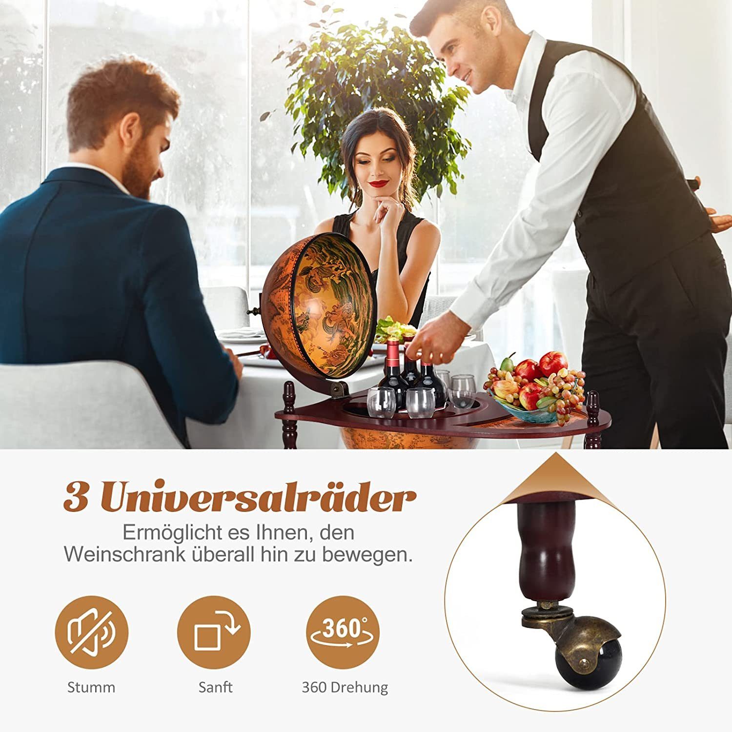 COSTWAY Weinregal Flaschenregal, Mit 3 Rollen, mit Tischplatte