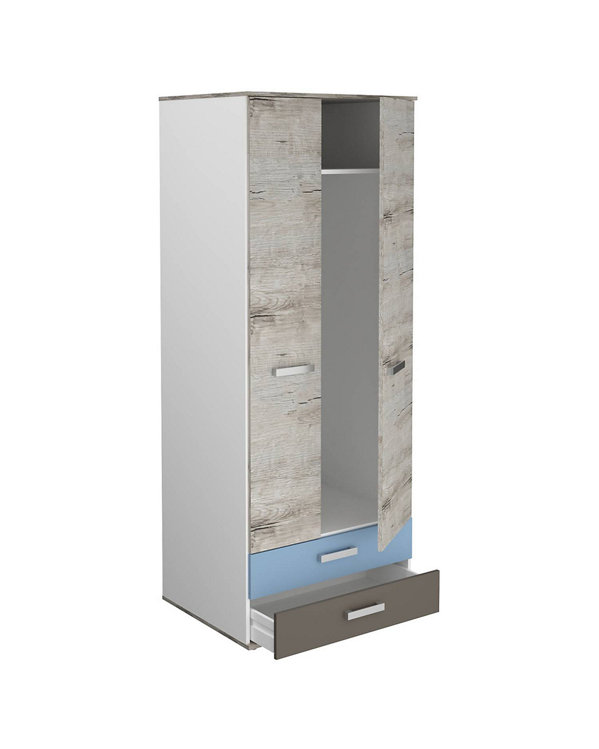 Kleiderschrank LEEDS-10 mit 2 Türen und 2 Schubkästen, Sandeiche Nb./weiß/Lava/Denim, B/H/T ca. 75,6/193,5/60,0 cm