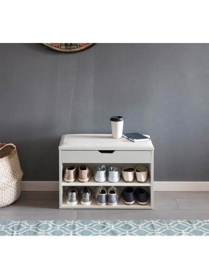 KADIMA DESIGN Schuhbank CIGNO mit Stauraum, gepolsterter Kunstlederbezug, Weiß/Sonoma in Weiß günstig kaufen onesize