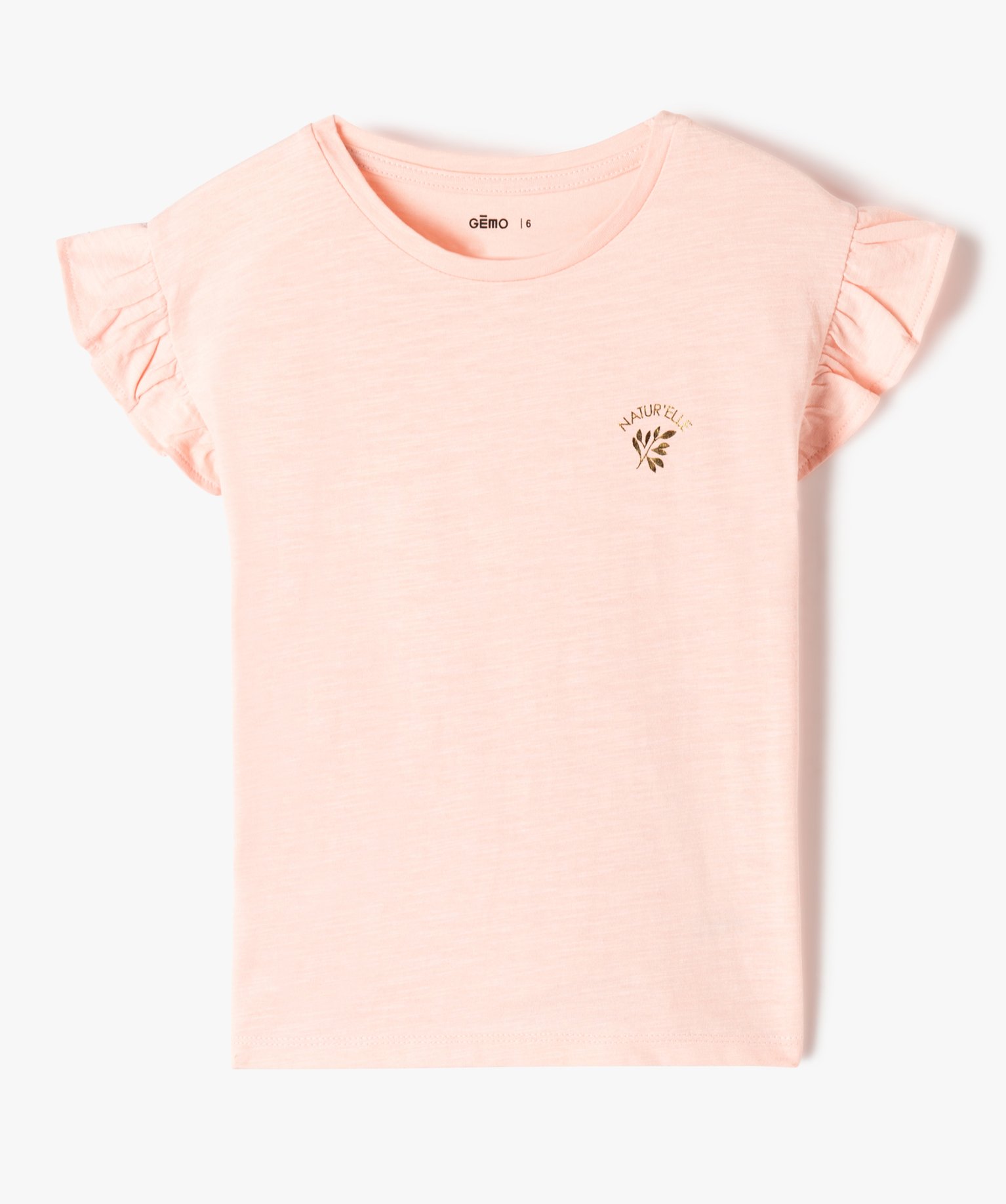 Tee-shirt fille à manches courtes avec volants rose | GEMO