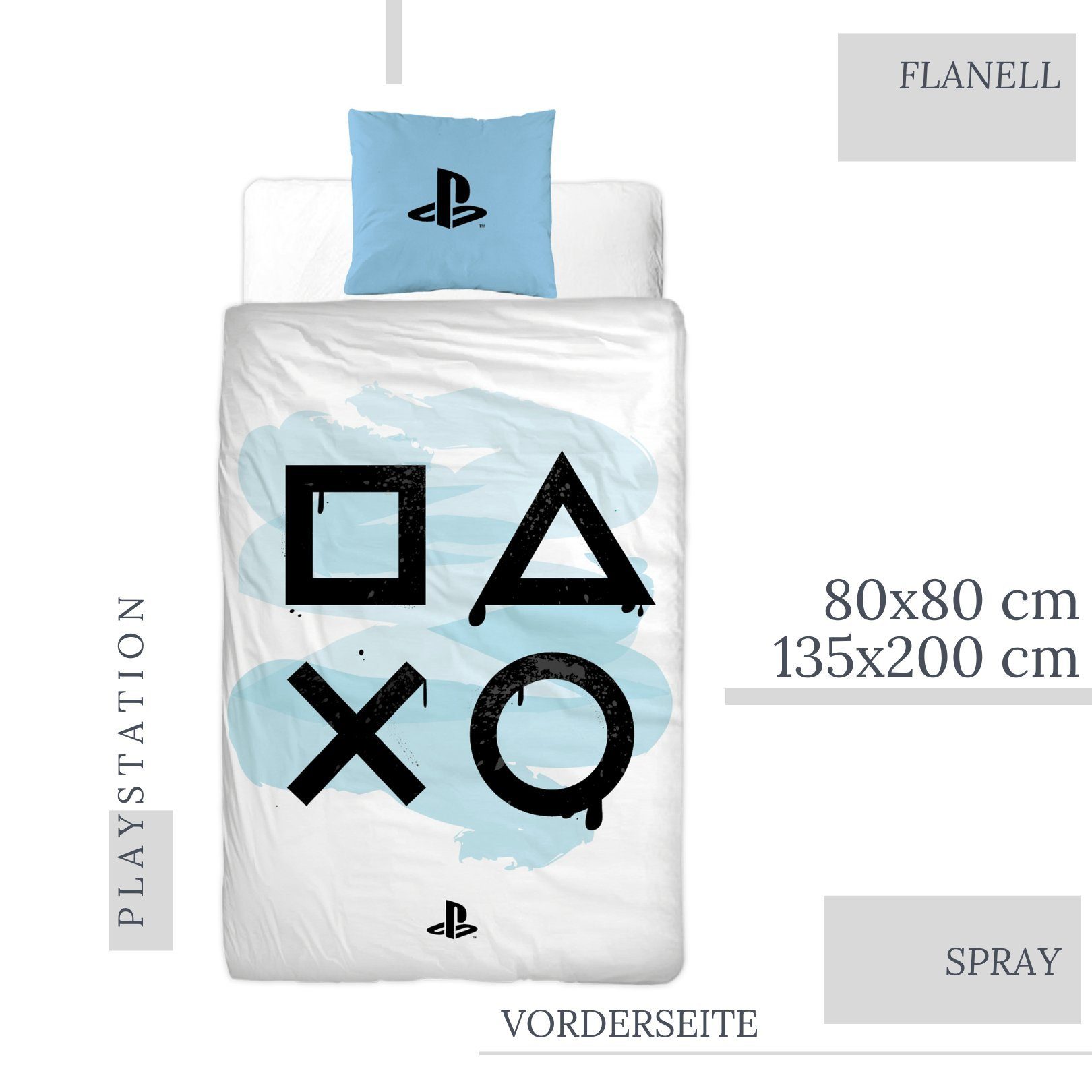 Bettwäsche PlayStation 5 135x200 + 80x80 cm, 100 % Baumwolle, MTOnlinehandel, Biber, 2 teilig, kuschelig weich, für Kinder, Teenager, Jugend
