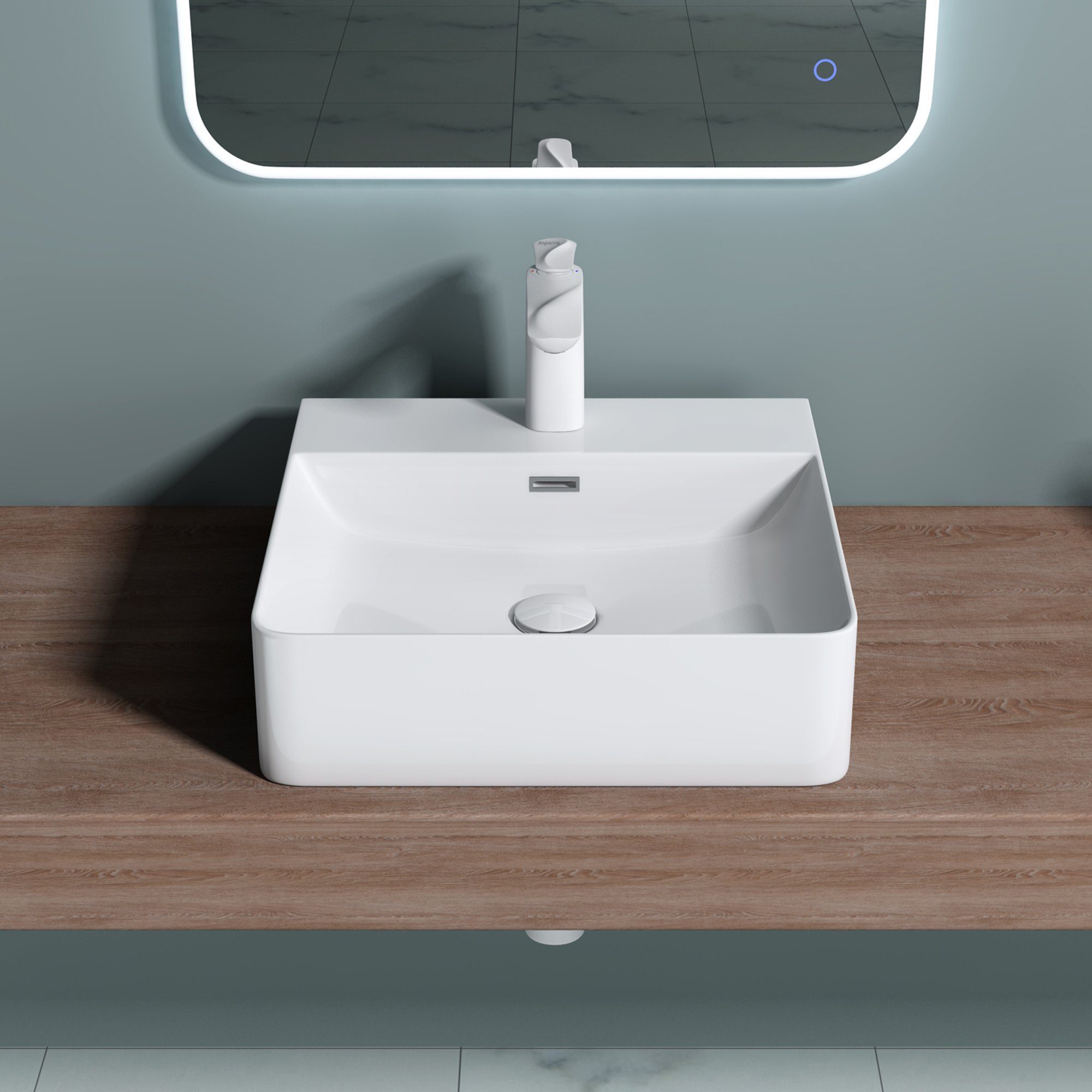 doporro Aufsatzwaschbecken Keramik Waschbecken Handwaschbecken Waschplatz Armaturenloch Mei201
