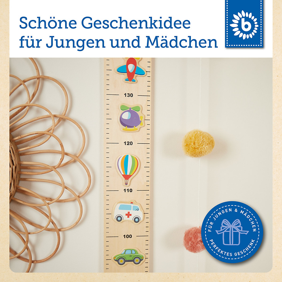 Kinder Messlatte aus Holz mit Verkehr Motiv Fahrzeuge Kinderzimmer Deko aus Holz Messlatten