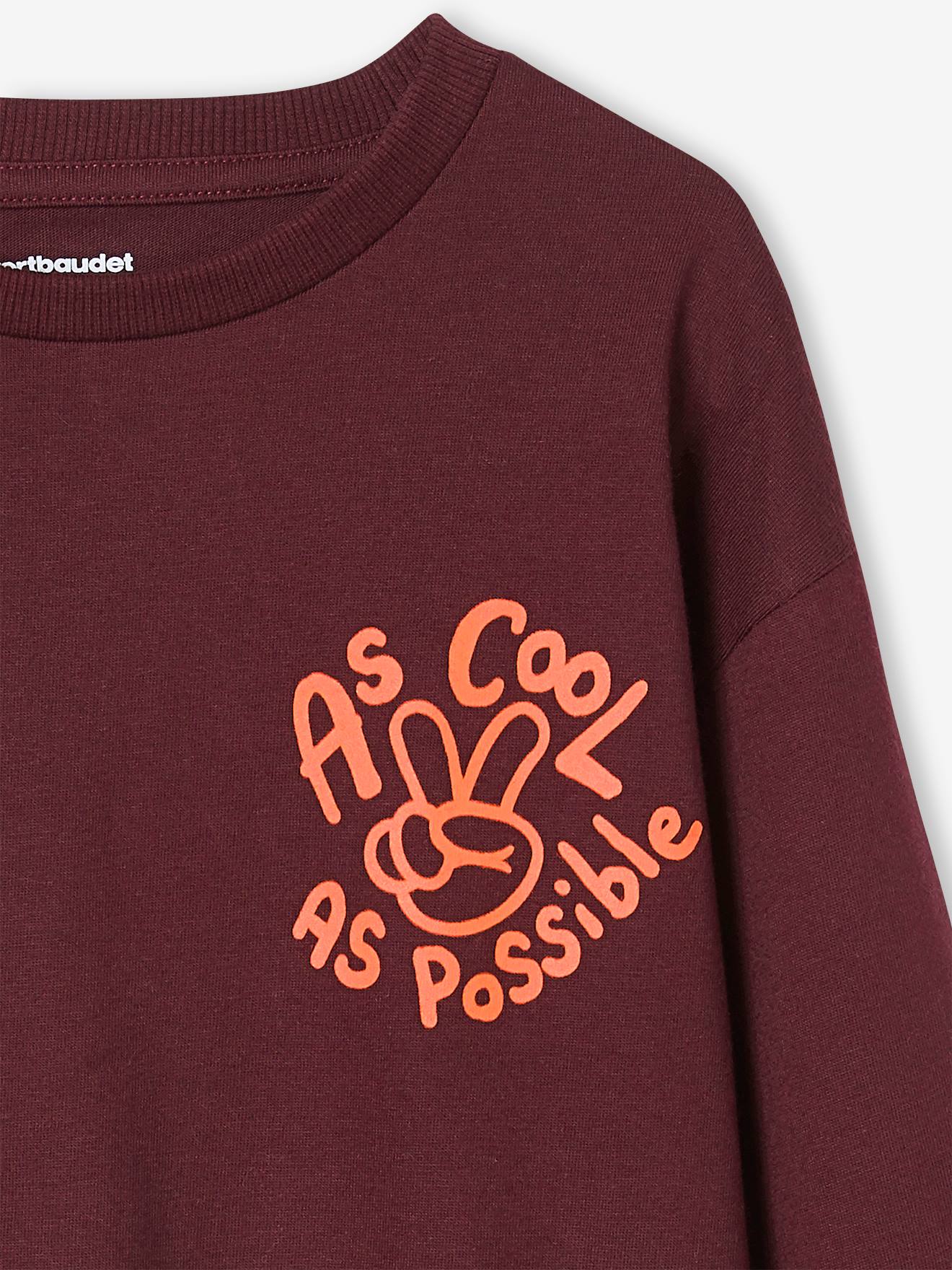 T-shirt motif cool poitrine garçon manches longues bordeaux