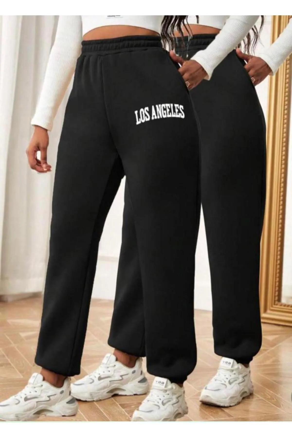 My Blog  Schwarze Los Angeles-Jogginghose für Damen mit elastischem Bund und Beinen