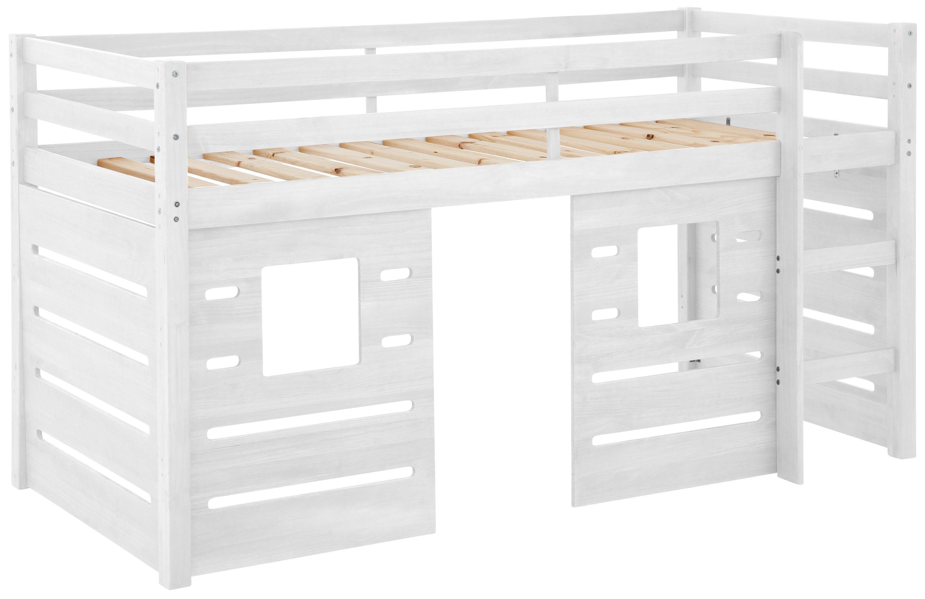 Lüttenhütt Hochbett Alpi aus Kiefernholz, inklusive Leiter und Panel, Außenmaßenbreite 103 cm