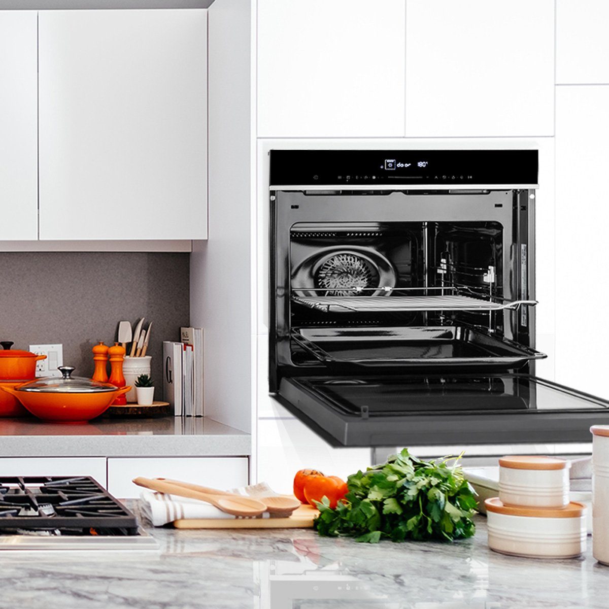 KKT KOLBE Einbaubackofen Einbau-Mikrowelle EBM8018S, DampfClean, 60cm / 72 l / Autark / 3D-Heißluft / Touch / LCD-Display / 5 Ebenen
