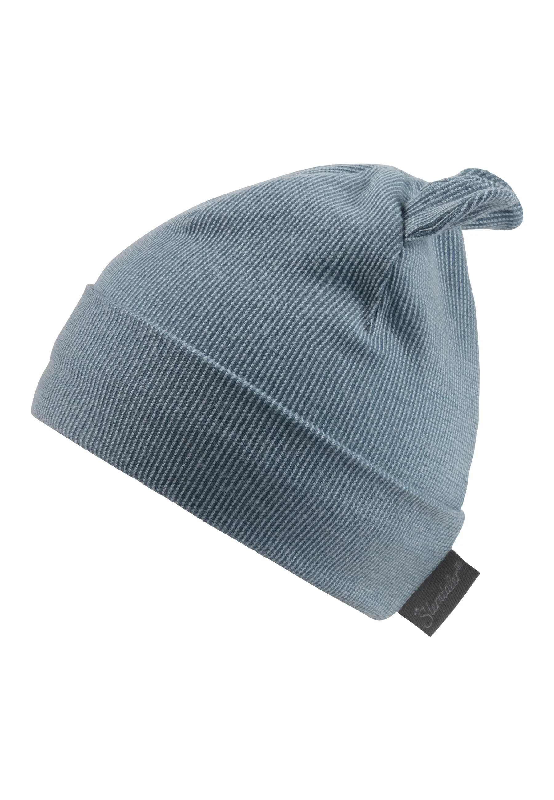Beanie mit Öhrchen in feinem Rippenmuster in graublau