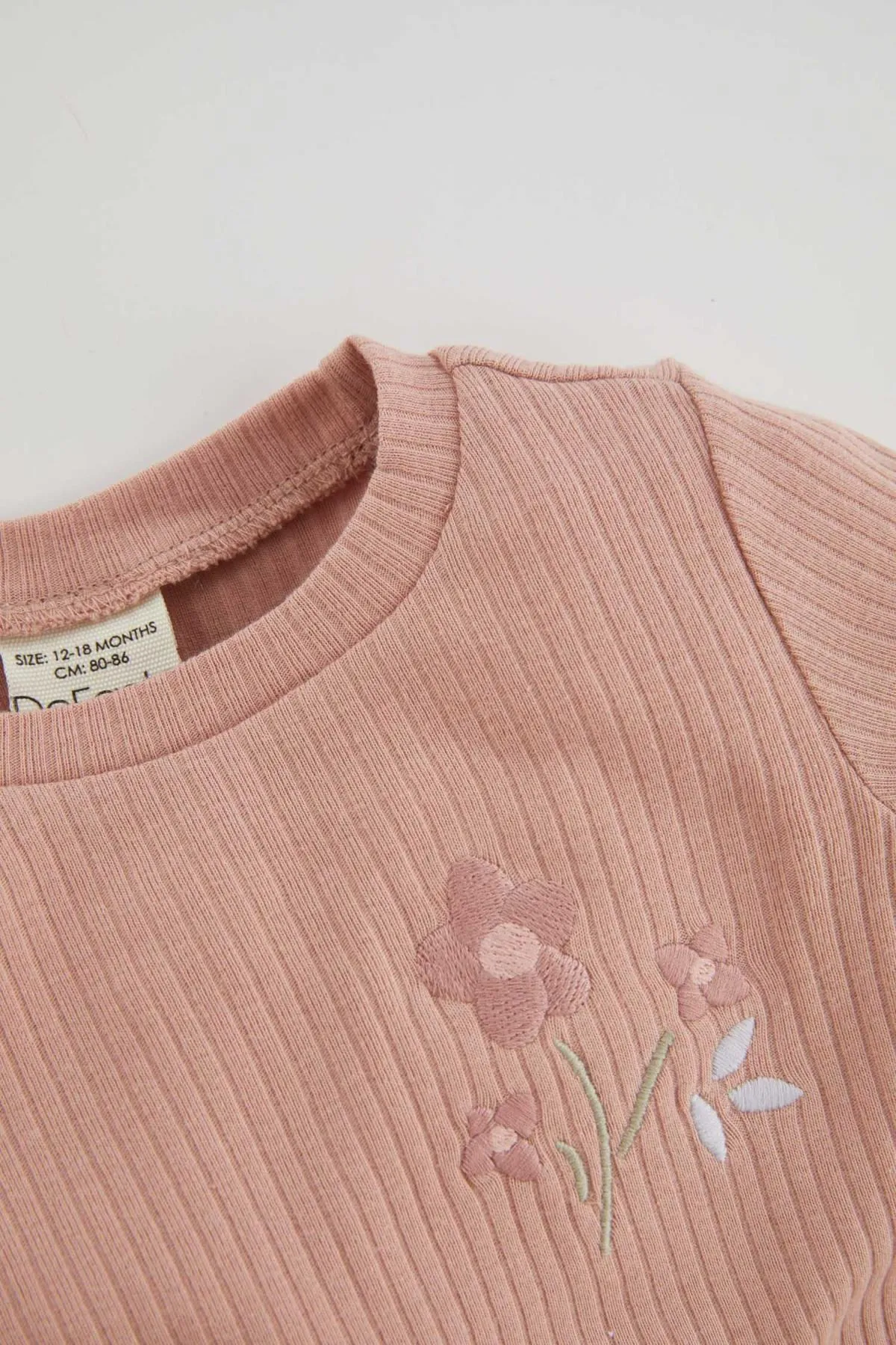 DeFacto  Baby-Mädchen-Pyjama-Set mit besticktem, langärmligem, geripptem Leibchen