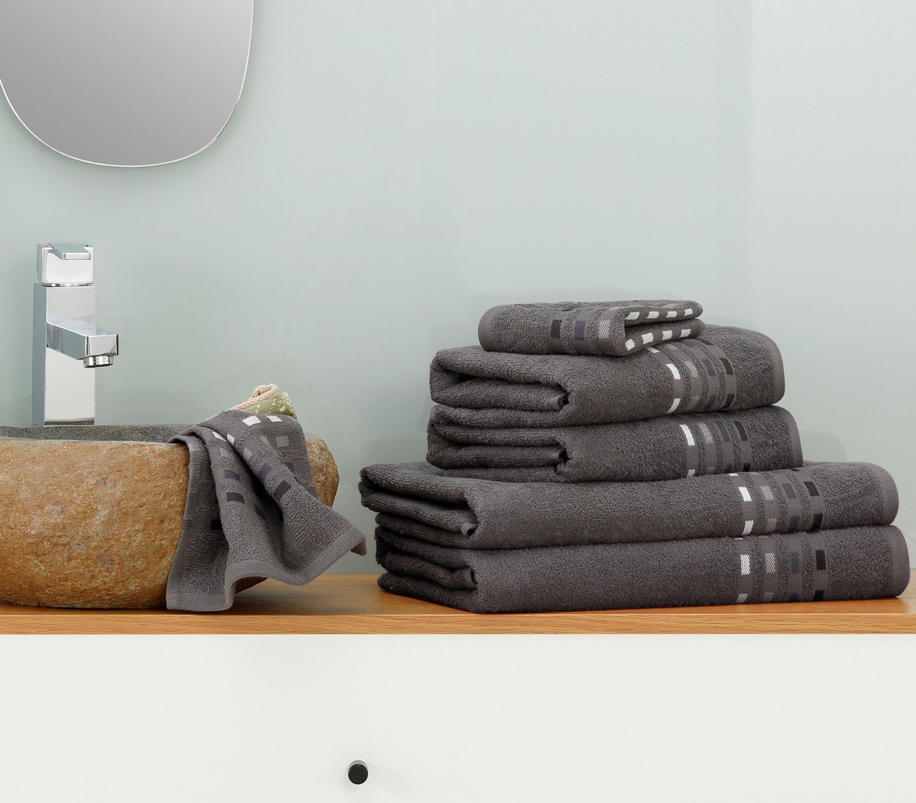Home affaire Handtuch Set Kelly, Frottier, (Set, 6-tlg), Handtücher mit gestreifter Bordüre, 100% Baumwolle, leichte Qualität