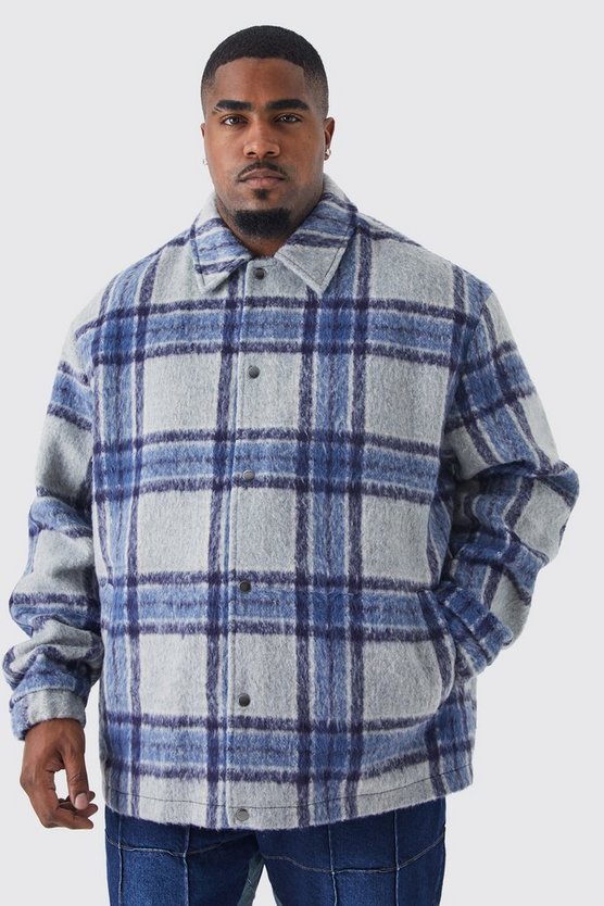 Plus karierte Oversize Harrington-Jacke in Wolloptik
