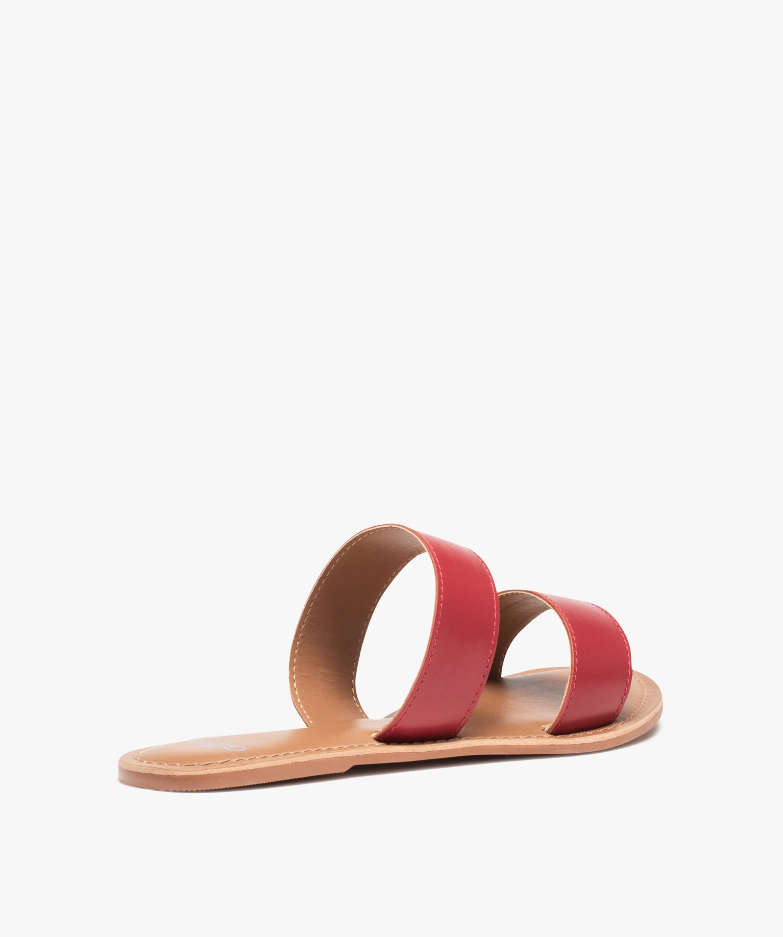 Mules femme plates à larges brides dessus cuir uni rouge | GEMO