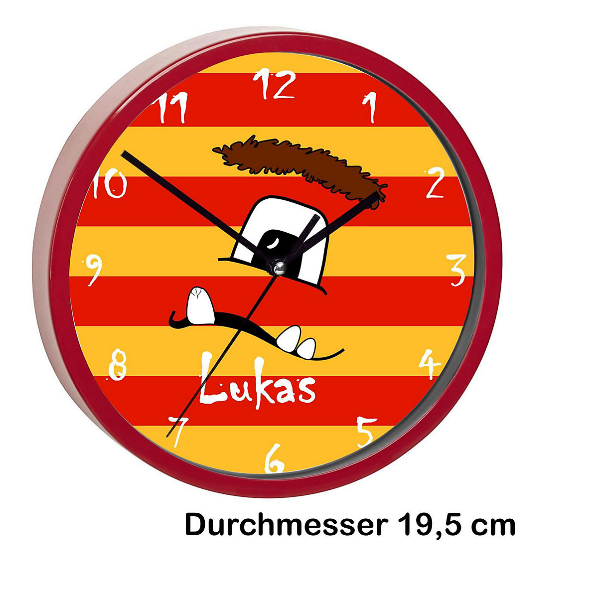 Kinder Wanduhr personalisiert mit Name Monster Streifen rot gelb