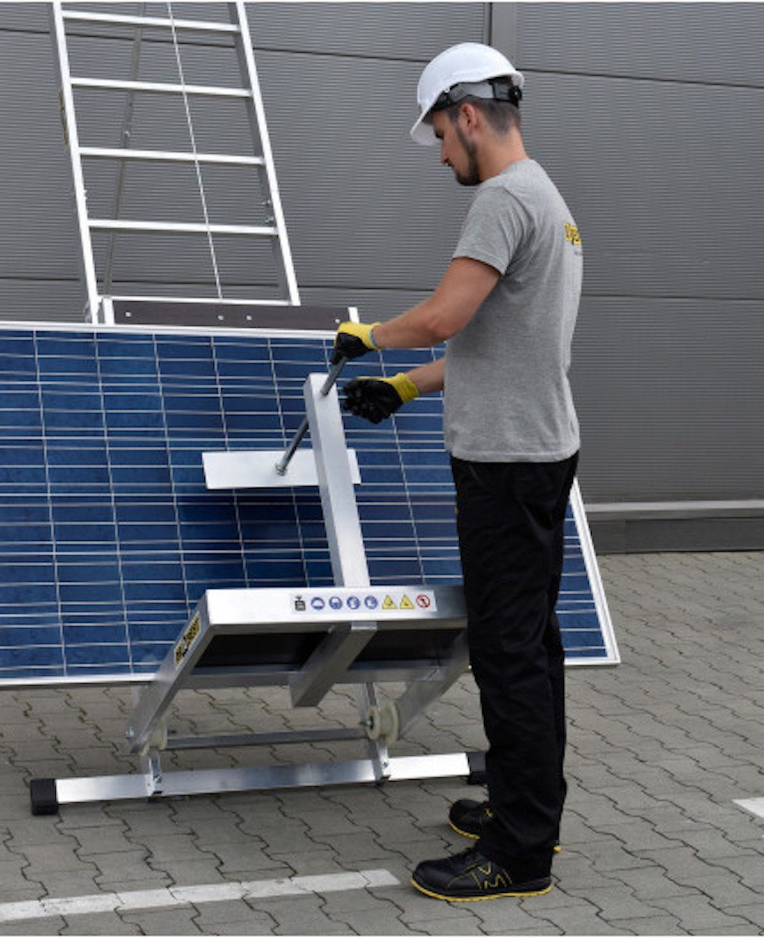 TRIZERATOP Anlegeleiter Dachdeckeraufzug Länge 12m Schlitten Solarpanel (Dachdeckeraufzug Länge 12m mit Transportwagen)