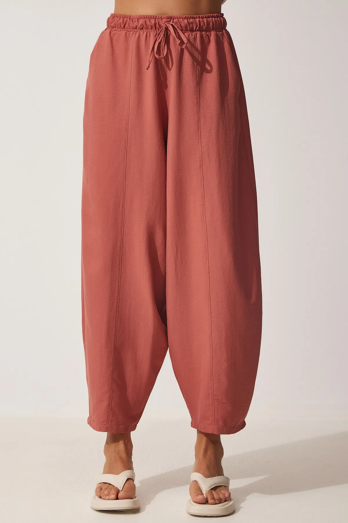 Happiness İstanbul  Dusty Rose Taschen-Shalwar-Hose aus Leinen-Viskose für Damen CV00001