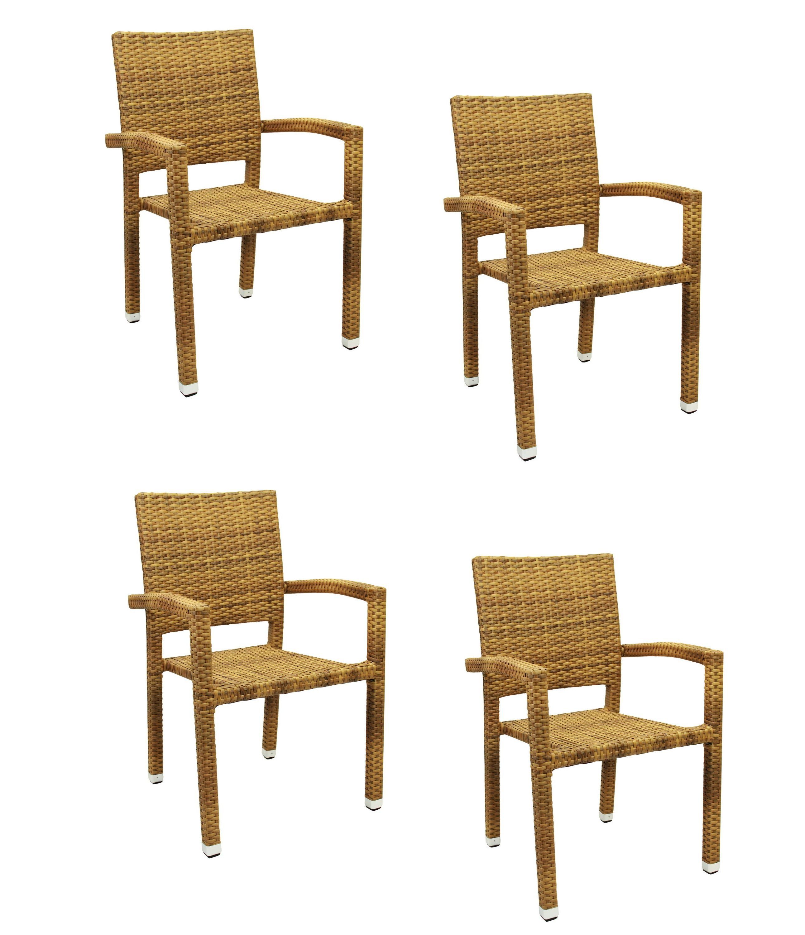 Konway Stapelstuhl PORTO (4 St), 4x KONWAY® PORTO Stapelsessel Tabaco Premium Polyrattan Sessel