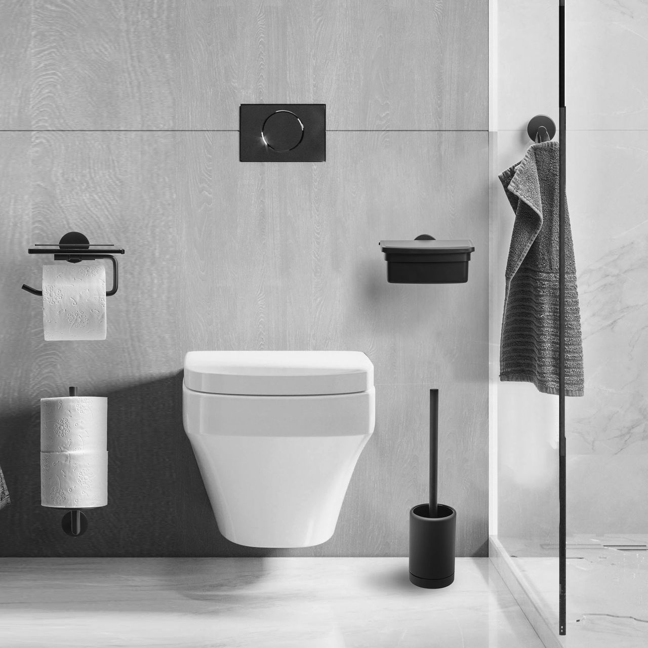 Weles AMARE Luxus WC-Bürste belüftete Edelstahl - Schwarz, 37 x 9 x 9 cm