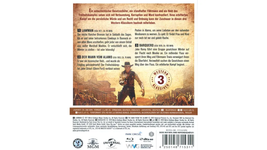 Große Klassiker des Wilden Westens - Lawman, Der Mann vom Alamo, Barquero  (3 Blu-rays)