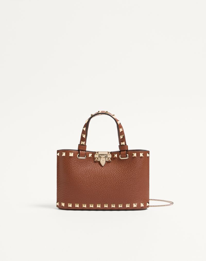 Mini Rockstud indkøbstaske i granatrødt kalveskind