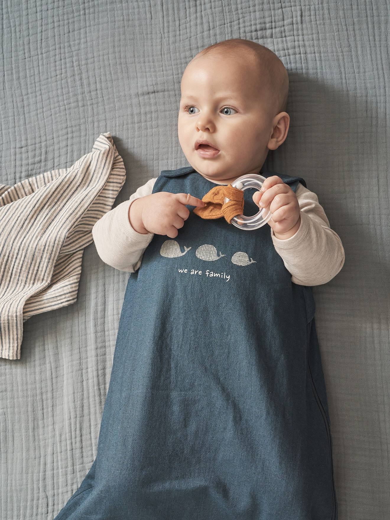 Vertbaudet Ärmelloser Baby Sommerschlafsack NAVY SEA Oeko-Tex - indigo-blau