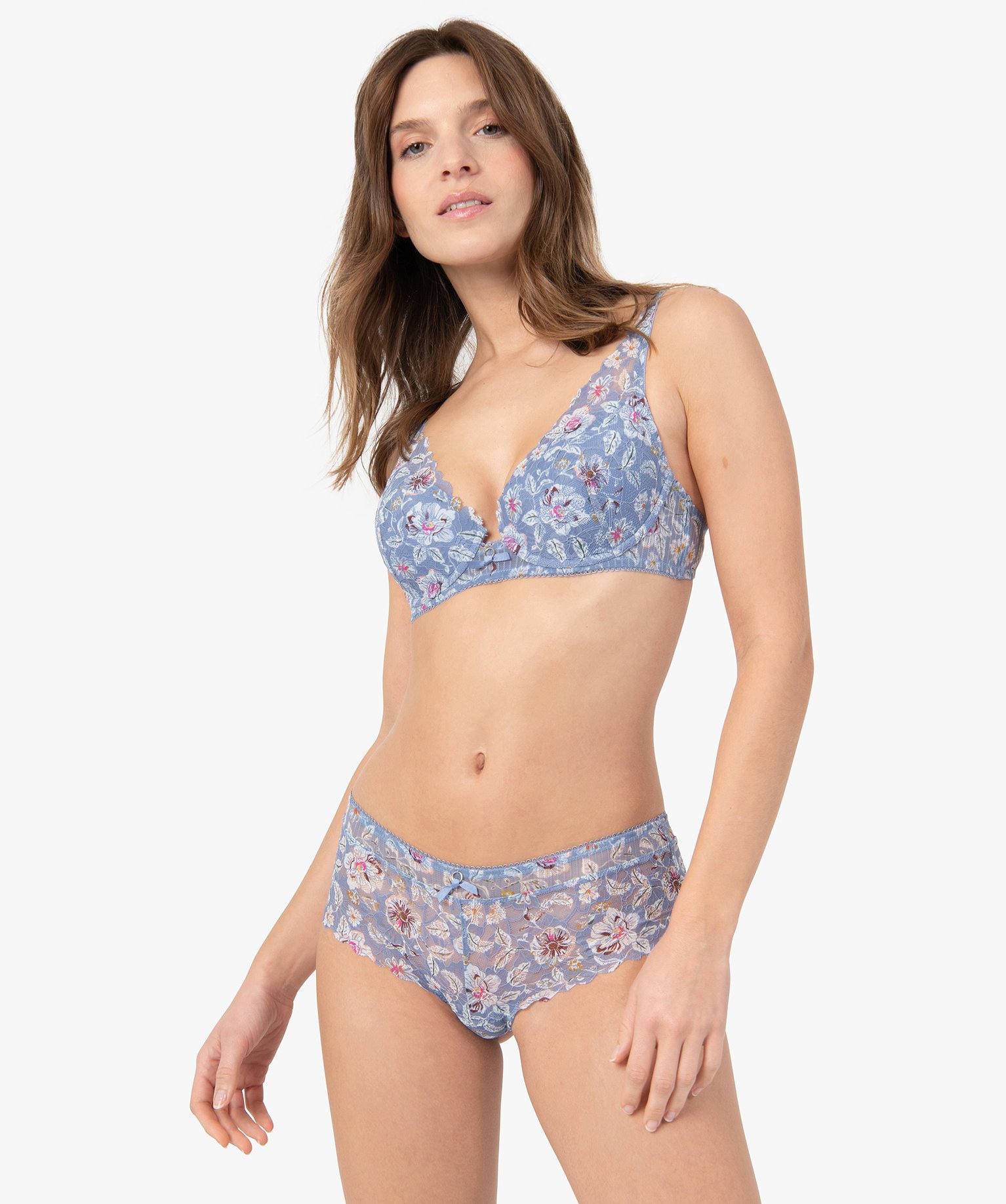 Shorty femme en dentelle avec petit anneau à la taille imprime | GEMO