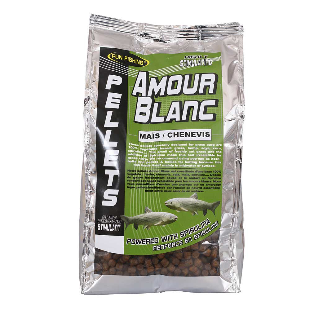 Fun Fishing Carp Groundbait Pellets, White Amur Pellets, Corn and Hempseed, 6mm, 700g