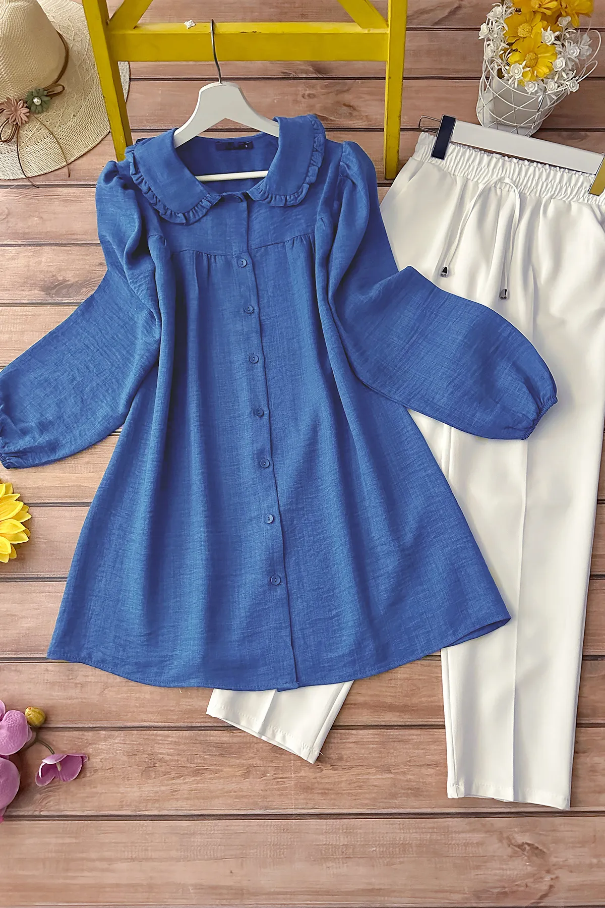 MODAQU  Kombination-Babykragen-Tunika und Hose - Blau
