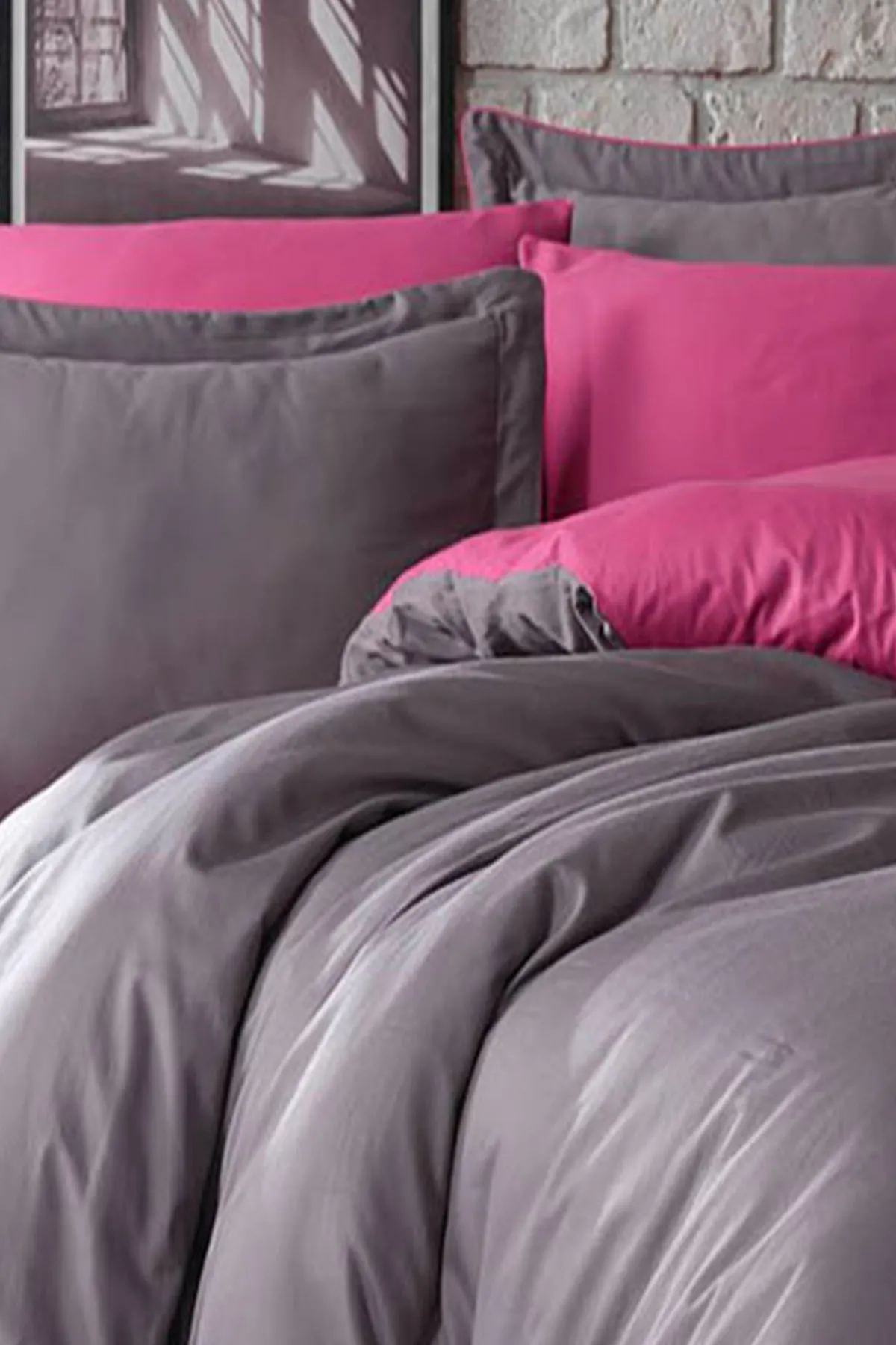 Dantela  Tuana-Bettbezug-Set für Einzelbett, Baumwollsatin, Fuchsia