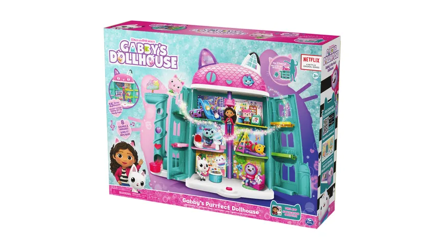 Spin Master Gabby‘s Dollhouse, Puppenhaus mit 2 Spielzeugfiguren und Zubehörteilen und Geräuschen bunt