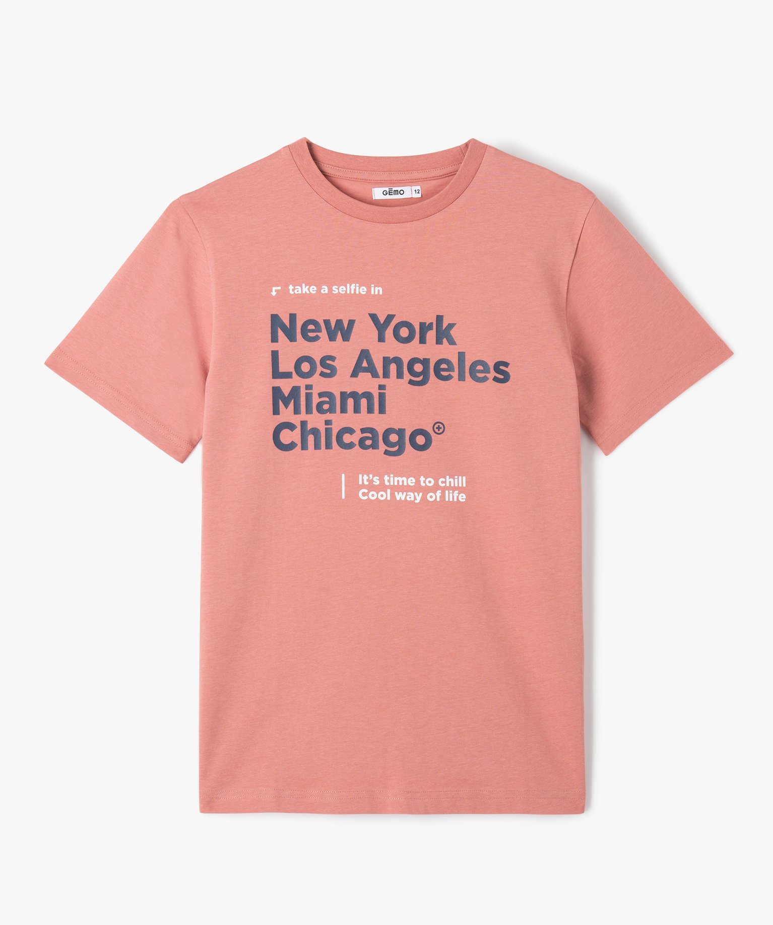 Tee-shirt à manches courtes avec inscriptions US Garçon rose | GEMO