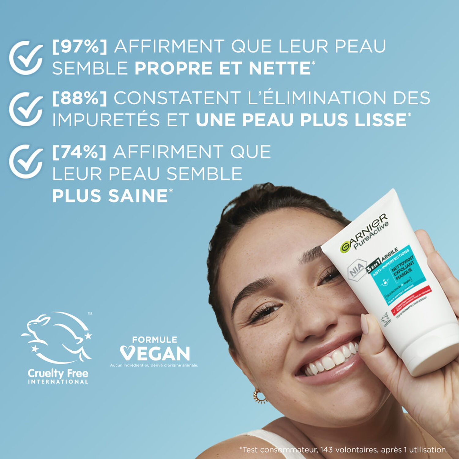 Garnier SkinActive Pure Active Nettoyant 3 en 1 Argile