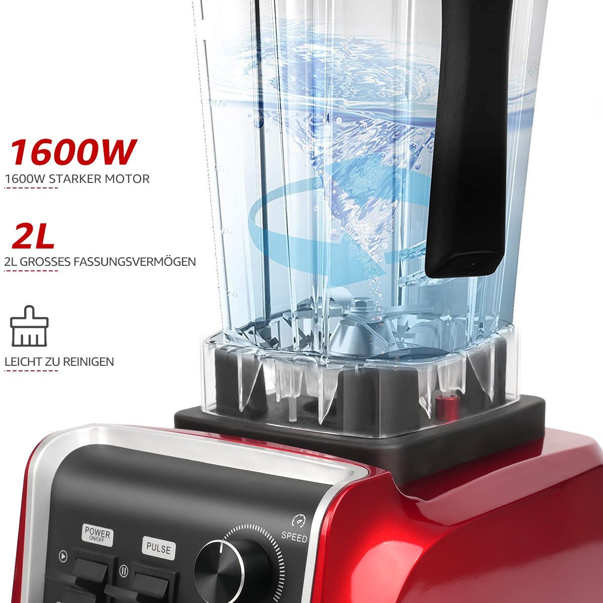 7Magic Standmixer Smoothie Maker Hochleistungsmixer, 32000 U/min, 1600,00 W, Timer, Crush Funktion, Selbstreinigungsfunktion, Puls funktion
