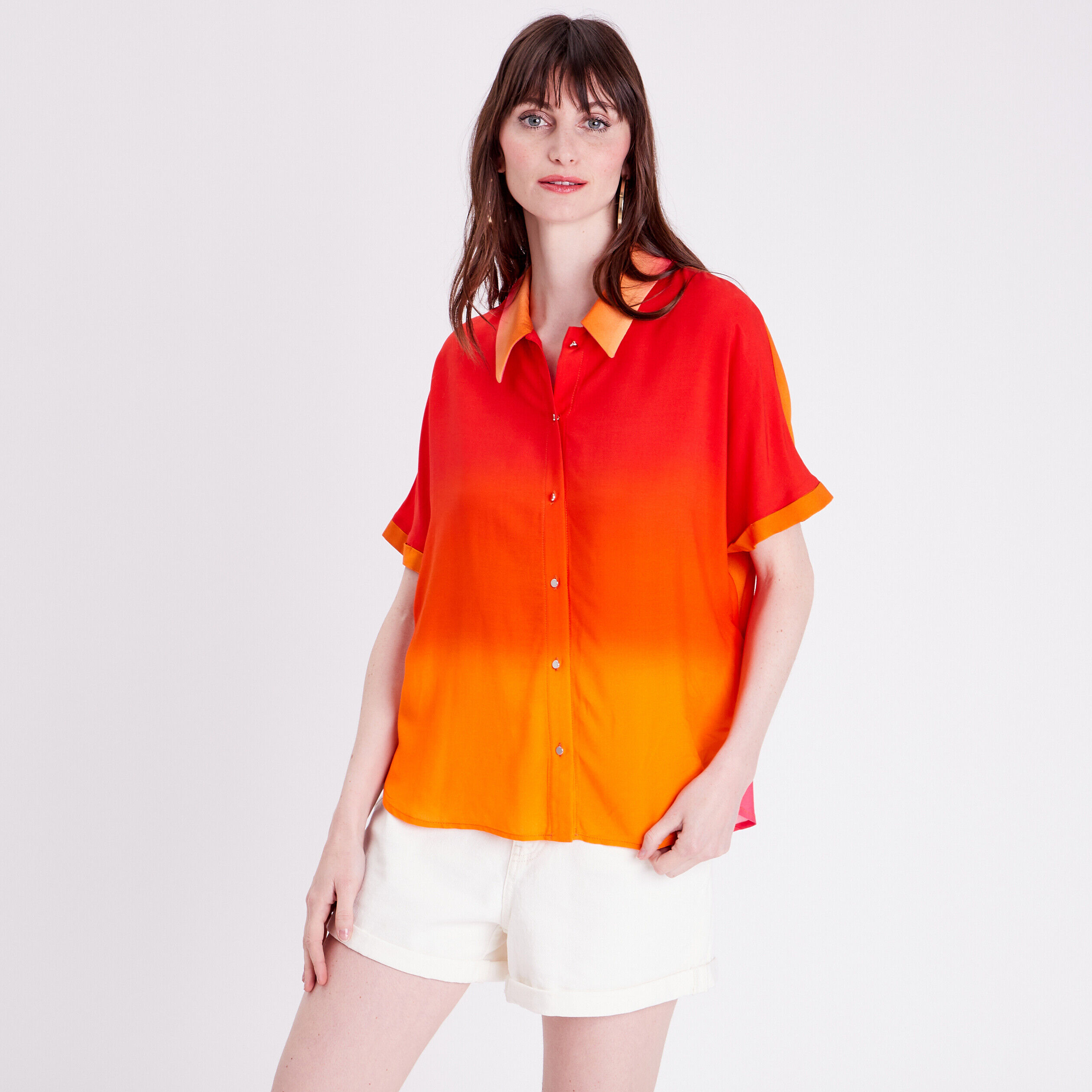 Chemise manches courtes orange femme | Cache Cache