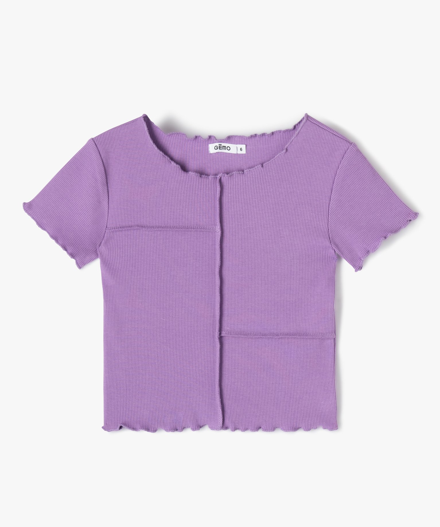 Tee-shirt fille à manches courtes finition roulottée et ef... violet | GEMO