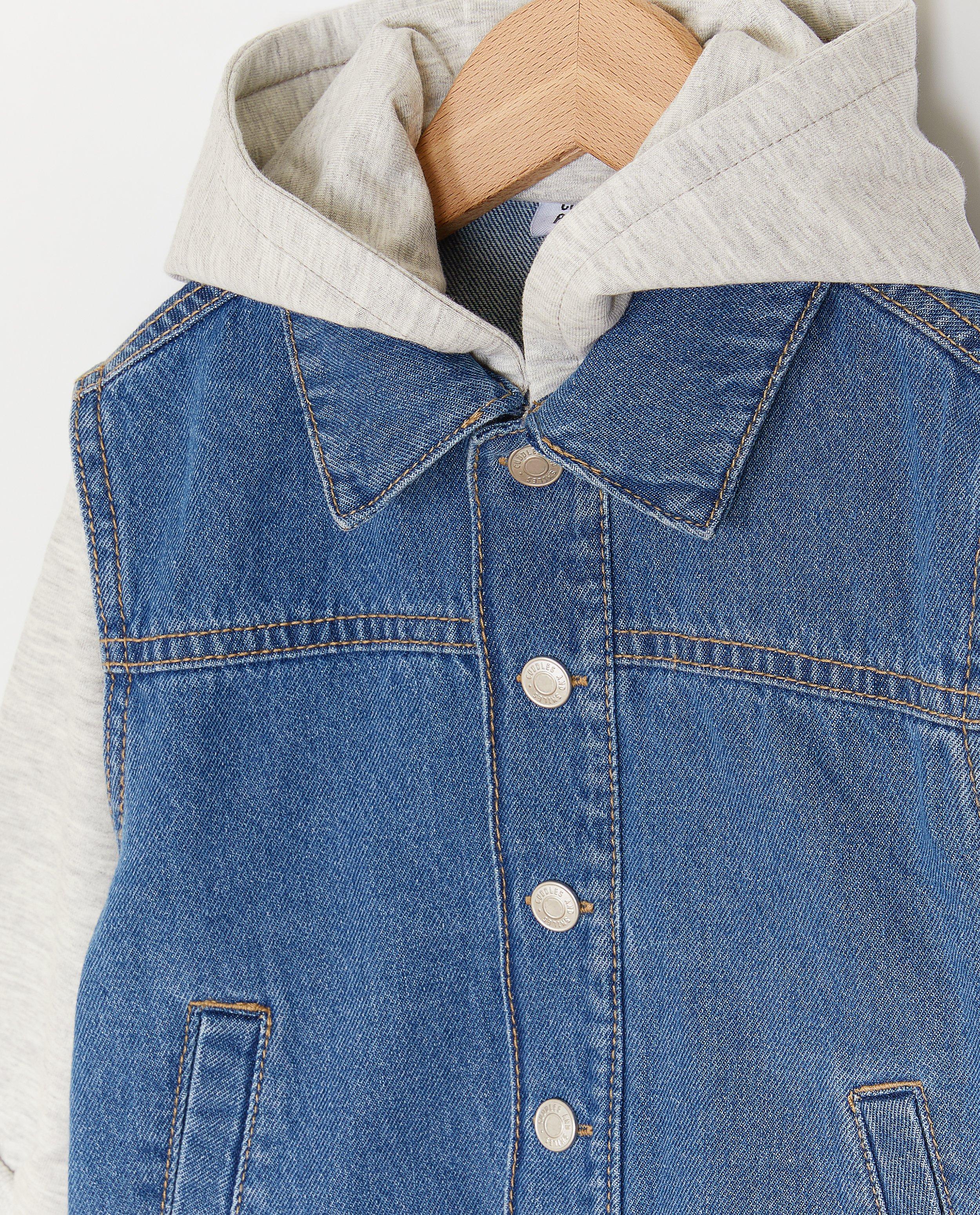 Cuddles and Smiles Denimskjorta med huva, unisex blå